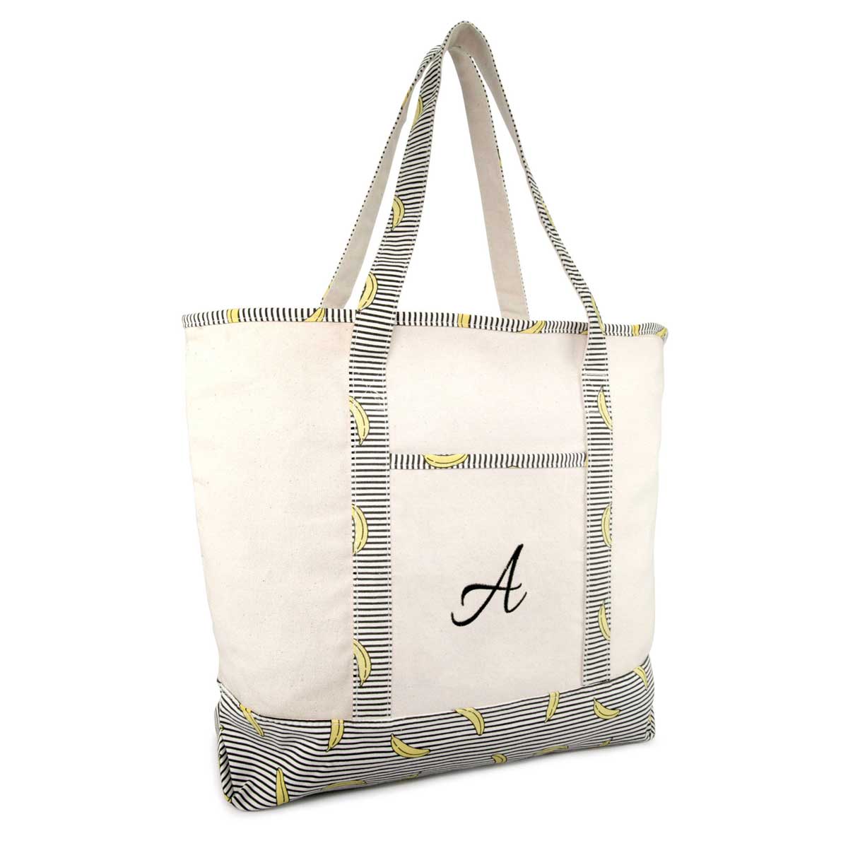 Dalix Initial Tote Bag Personalized Monogram Zippered Top Letter - D Black