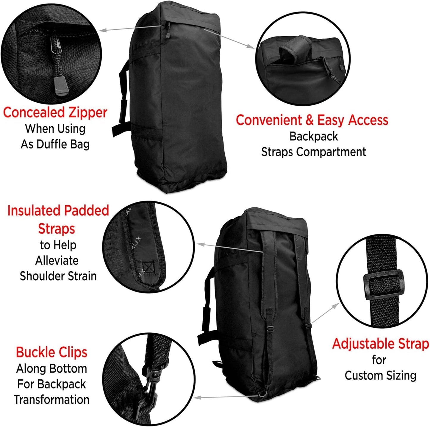 Dalix Extra Large Duffle Bag (Turns Into Backpack)