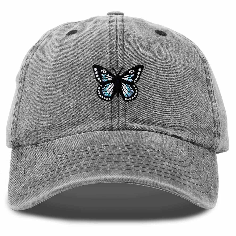 Dalix Butterfly Embroidered Cap Cotton Baseball Hat Garden Womens in Black