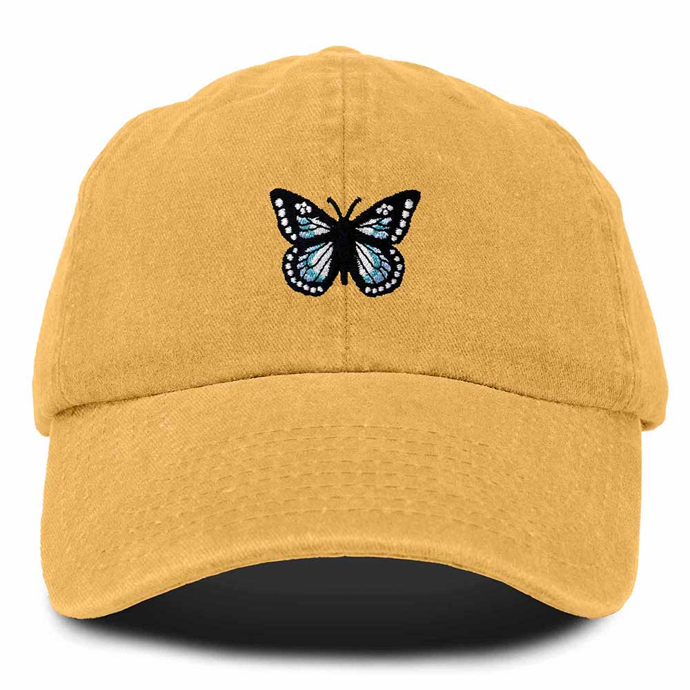 Dalix Butterfly Embroidered Cap Cotton Baseball Hat Garden Womens in Gold