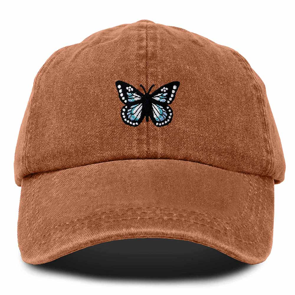 Dalix Butterfly Embroidered Cap Cotton Baseball Hat Garden Womens in Orange