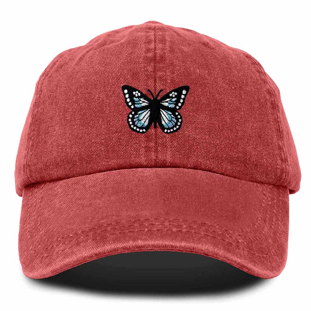 Dalix Butterfly Embroidered Cap Cotton Baseball Hat Garden Womens in Red