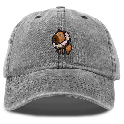 Dalix Capybara Donut Cap Embroidered Dad Baseball Hat Cotton Adjustable Womens in Black