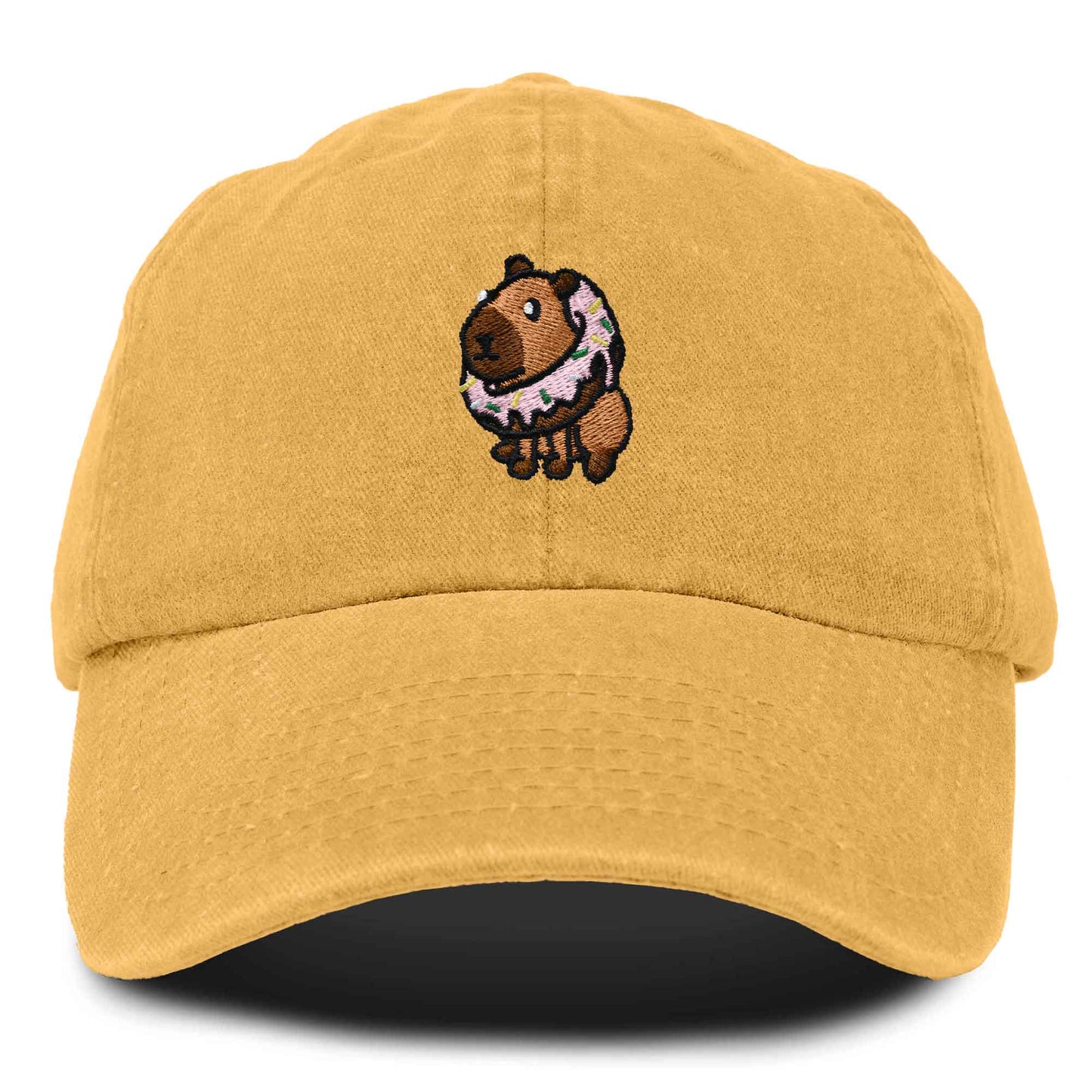 Dalix Capybara Donut Cap Embroidered Dad Baseball Hat Cotton Adjustable Womens in Gold