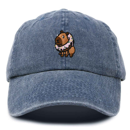 Dalix Capybara Donut Cap Embroidered Dad Baseball Hat Cotton Adjustable Womens in Navy Blue