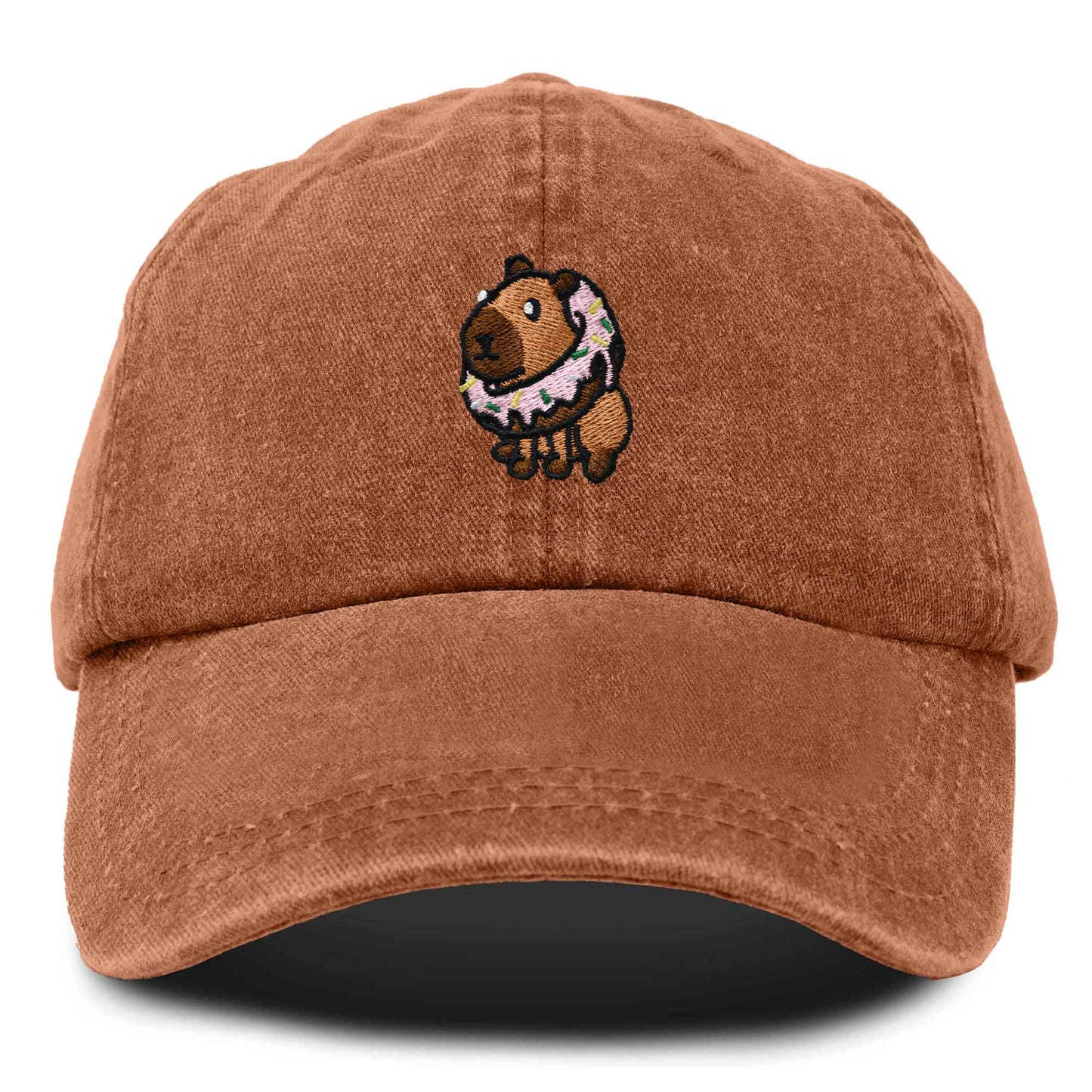 Dalix Capybara Donut Cap Embroidered Dad Baseball Hat Cotton Adjustable Womens in Orange