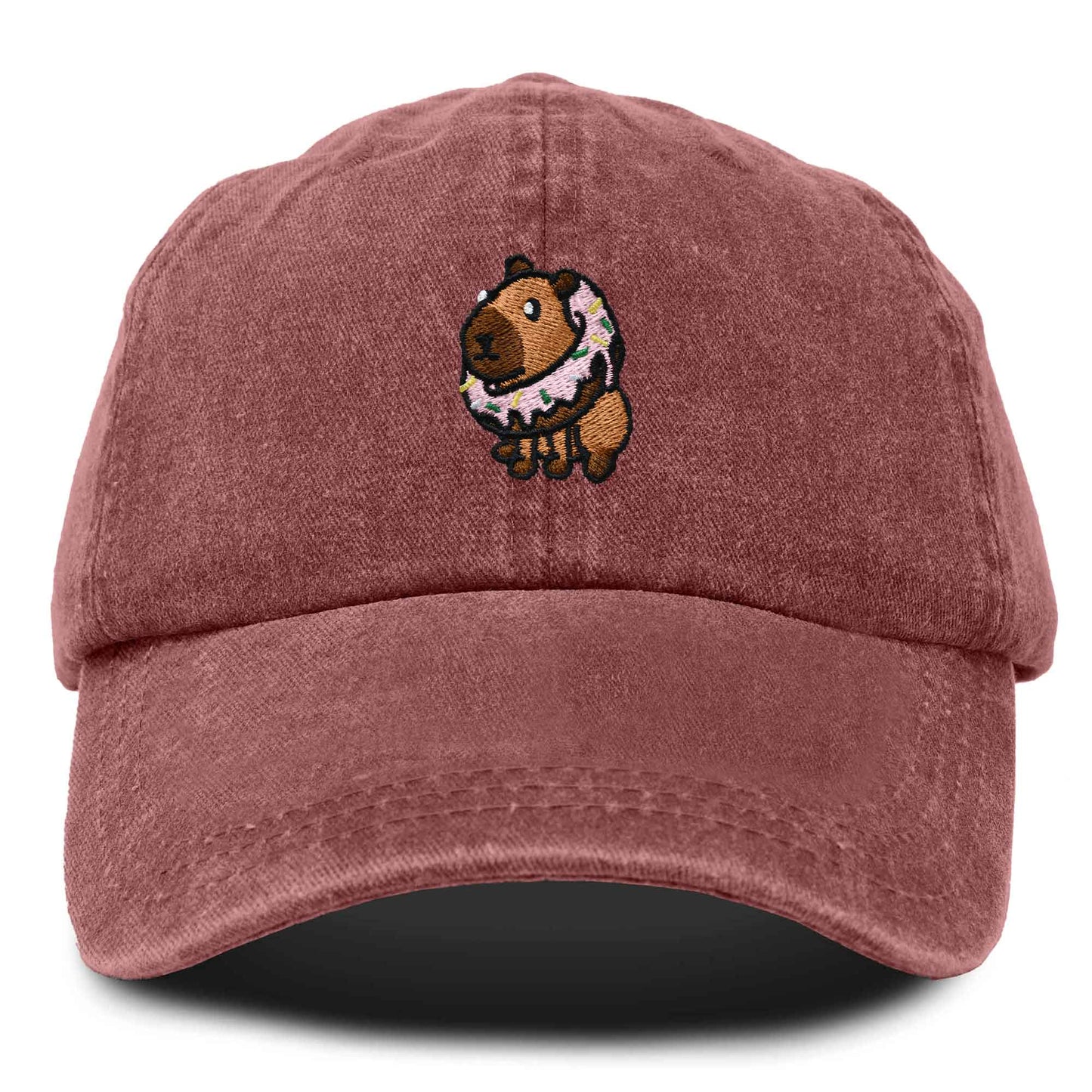 Dalix Capybara Donut Cap Embroidered Dad Baseball Hat Cotton Adjustable Womens in Red