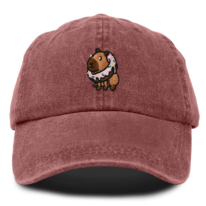 Dalix Capybara Donut Cap Embroidered Dad Baseball Hat Cotton Adjustable Womens in Red