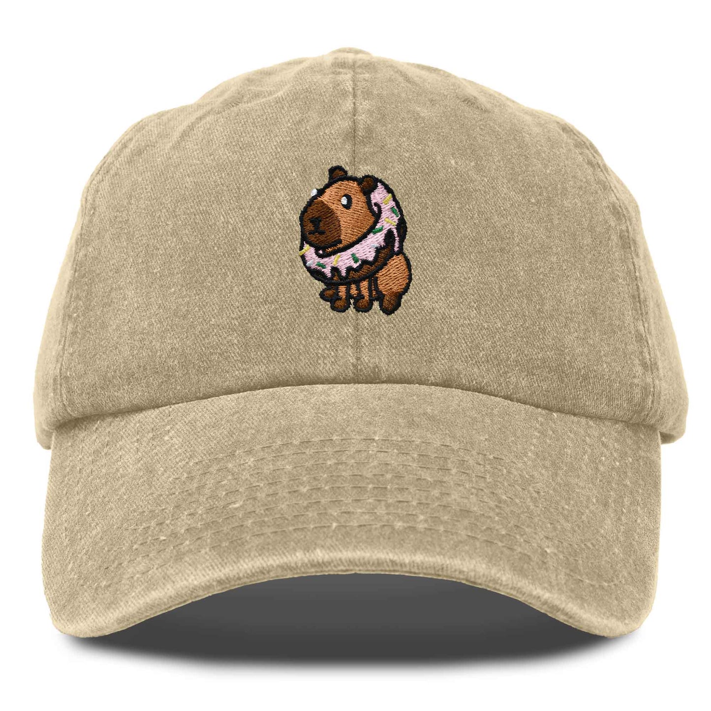 Dalix Capybara Donut Cap Embroidered Dad Baseball Hat Cotton Adjustable Womens in White