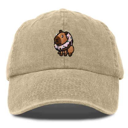 Dalix Capybara Donut Cap Embroidered Dad Baseball Hat Cotton Adjustable Womens in White