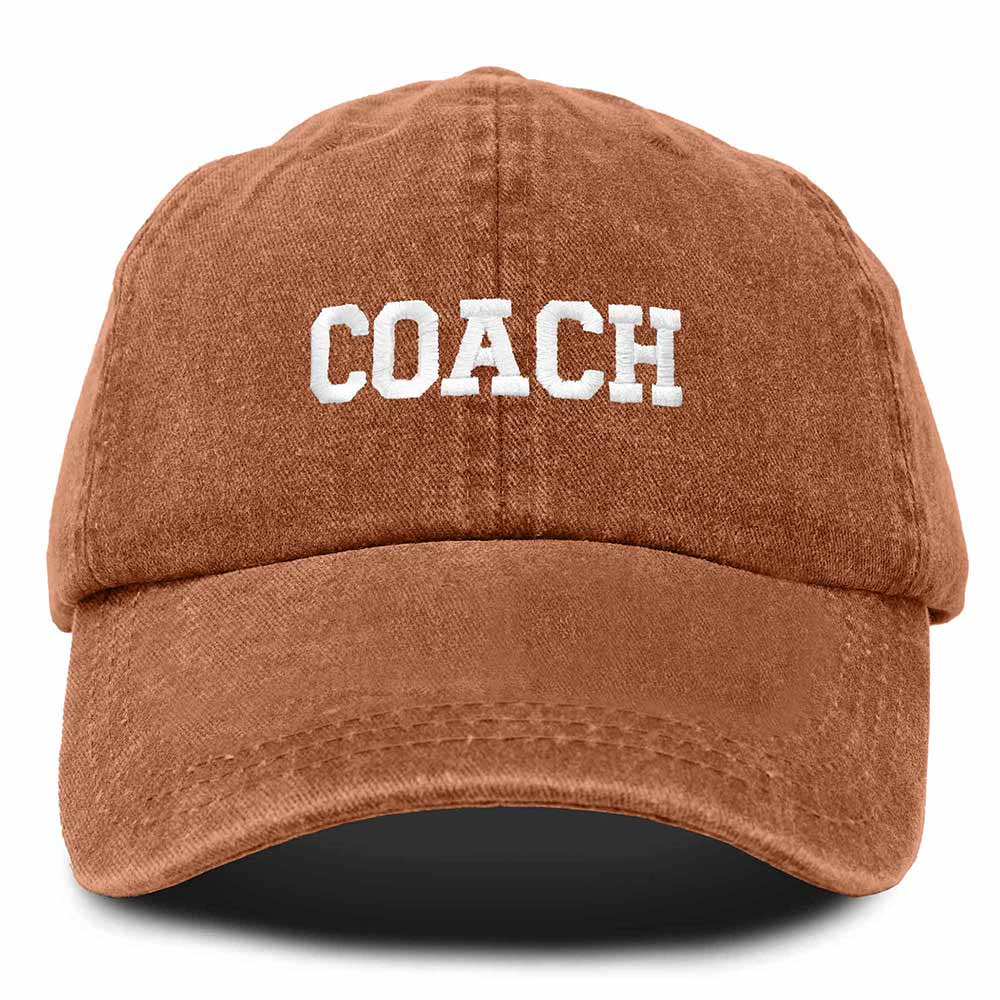 Dalix Coach Embroidered Sports League Baseball Cap Adjustable Dad Hat Mens in Orange