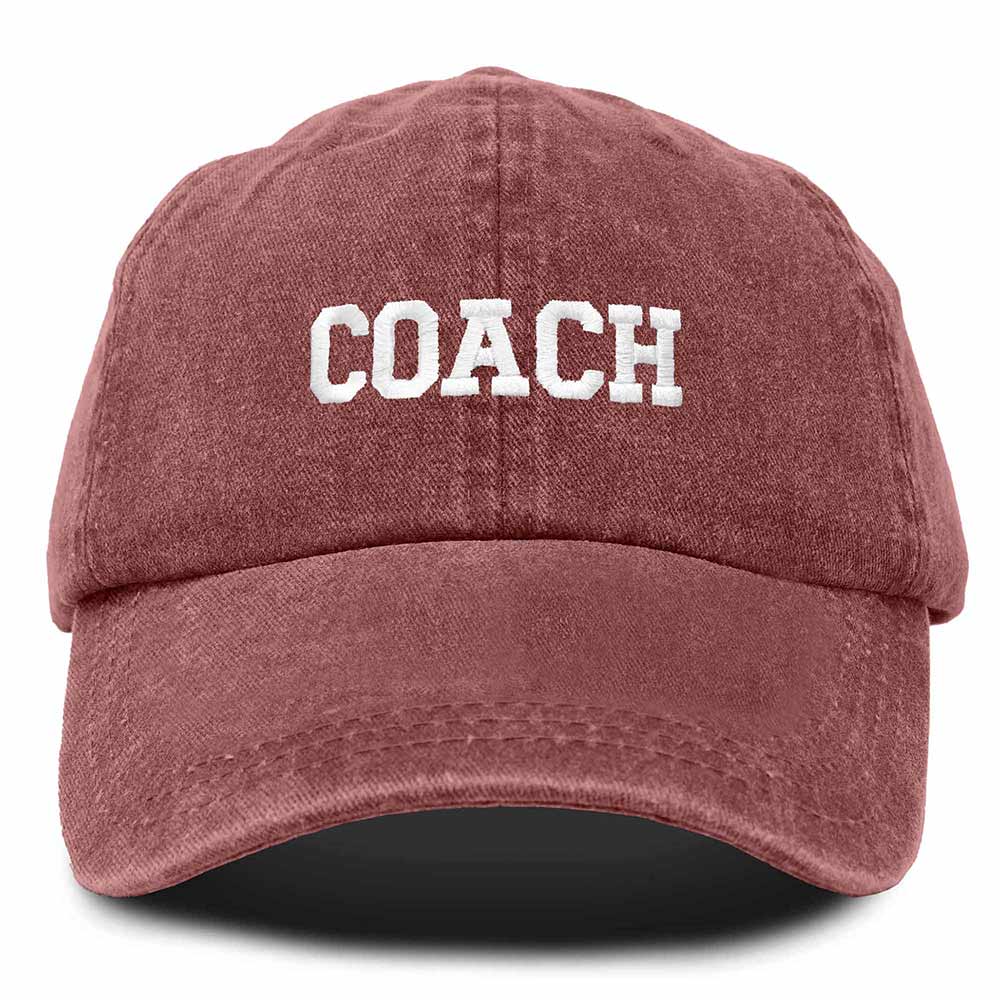 Dalix Coach Embroidered Sports League Baseball Cap Adjustable Dad Hat Mens in Red