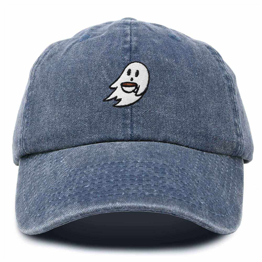 Dalix Spooke-a-Latte Ghost Cap Embroidered Coffee Cotton Baseball Hat Mens Womens in Navy Blue