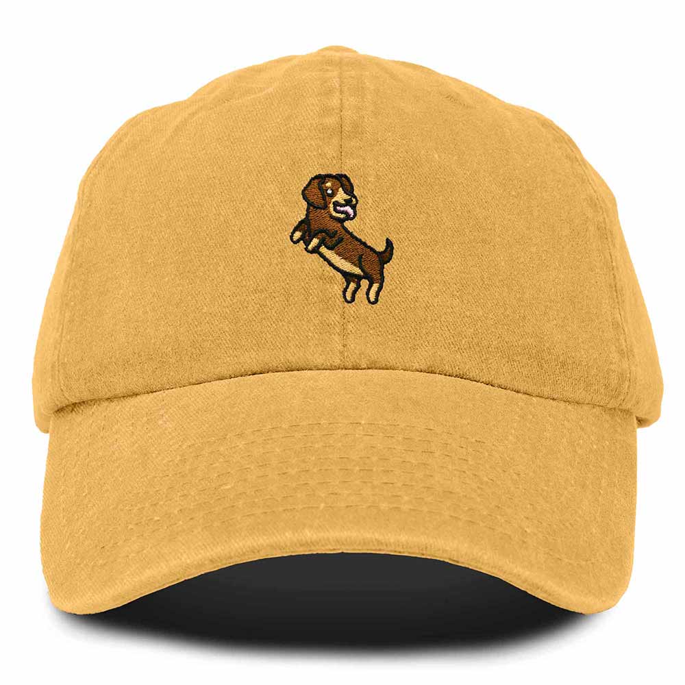 Dalix Dachshund Embroidered Cotton Dad Hat Casual Adjustable Baseball Cap for Dog Lovers Womens in Gold