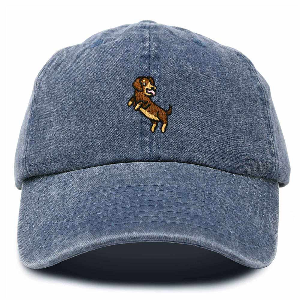 Dalix Dachshund Embroidered Cotton Dad Hat Casual Adjustable Baseball Cap for Dog Lovers Womens in Navy Blue