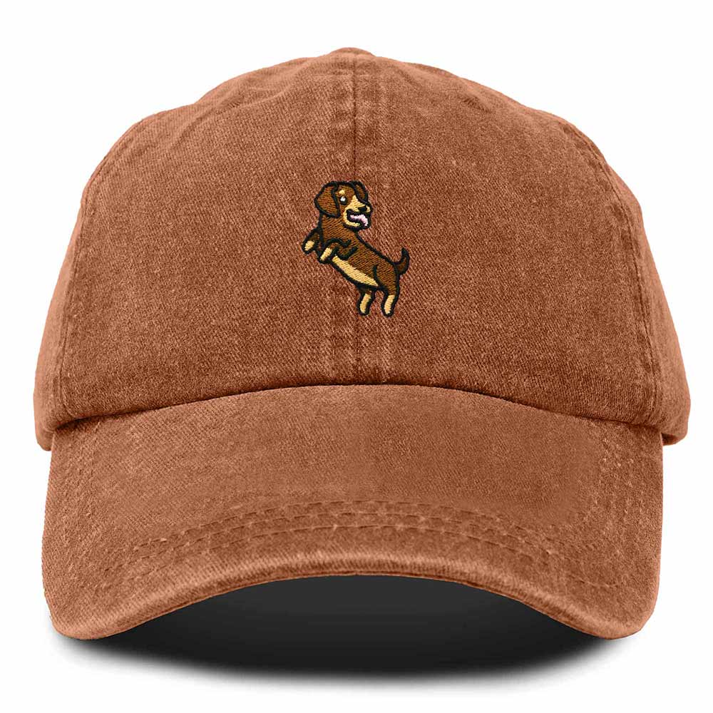 Dalix Dachshund Embroidered Cotton Dad Hat Casual Adjustable Baseball Cap for Dog Lovers Womens in Orange