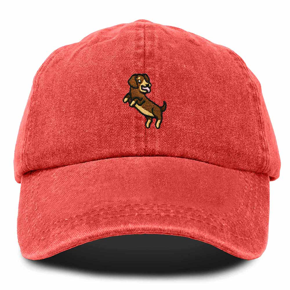 Dalix Dachshund Embroidered Cotton Dad Hat Casual Adjustable Baseball Cap for Dog Lovers Womens in Red