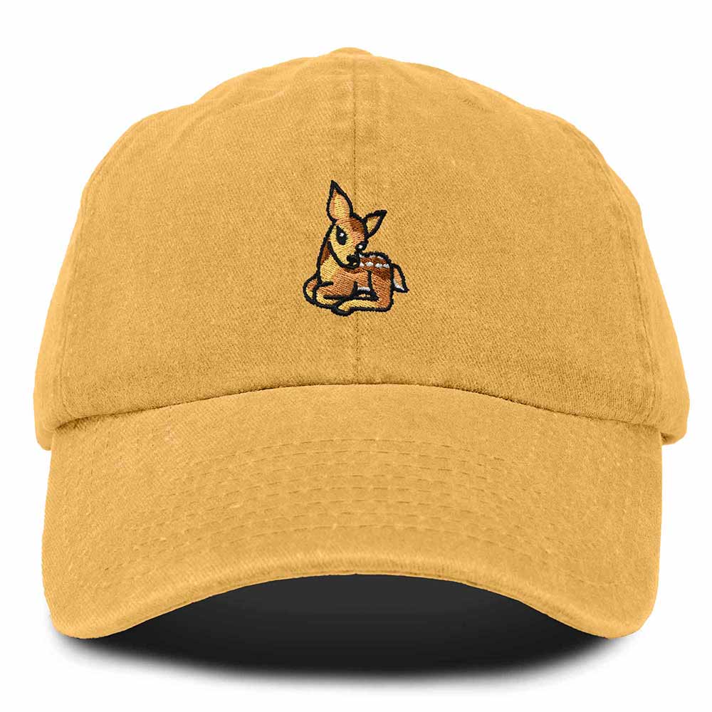 Dalix Fawn Embroidered Cotton Dad Hat Deer Adjustable Casual Baseball Cap Nature Womens in Gold