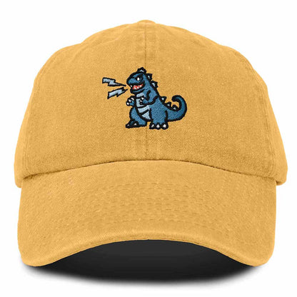 Dalix Giant Lizard Kaiju Embroidered Cotton Dad Hat Baseball Cap Adjustable Glow in the Dark Mens in Gold