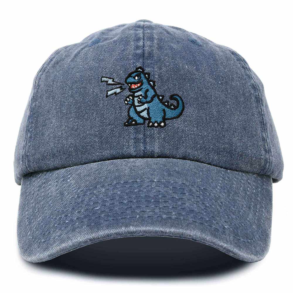 Dalix Giant Lizard Kaiju Embroidered Cotton Dad Hat Baseball Cap Adjustable Glow in the Dark Mens in Navy Blue