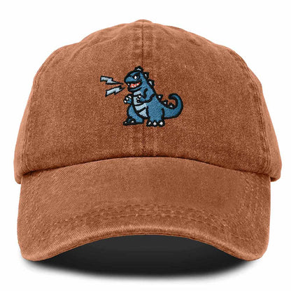 Dalix Giant Lizard Kaiju Embroidered Cotton Dad Hat Baseball Cap Adjustable Glow in the Dark Mens in Orange