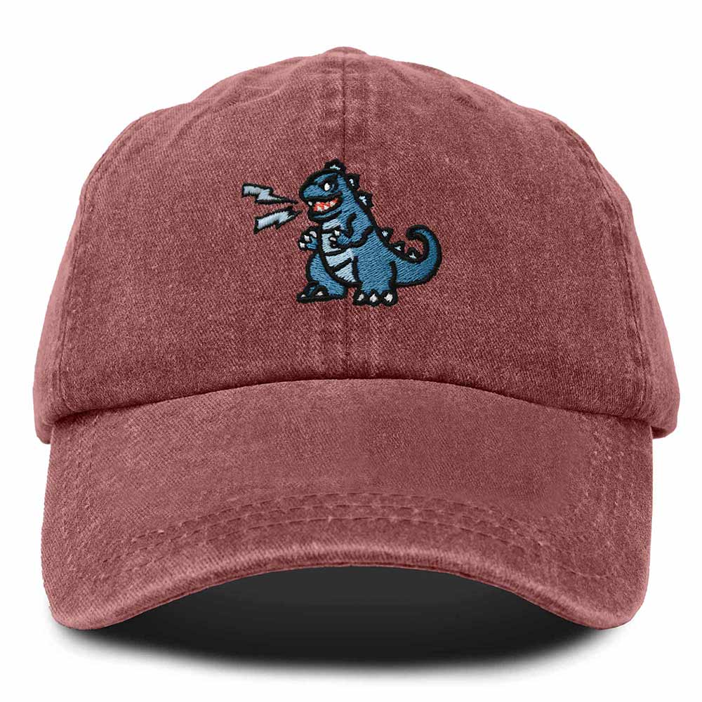 Dalix Giant Lizard Kaiju Embroidered Cotton Dad Hat Baseball Cap Adjustable Glow in the Dark Mens in Red