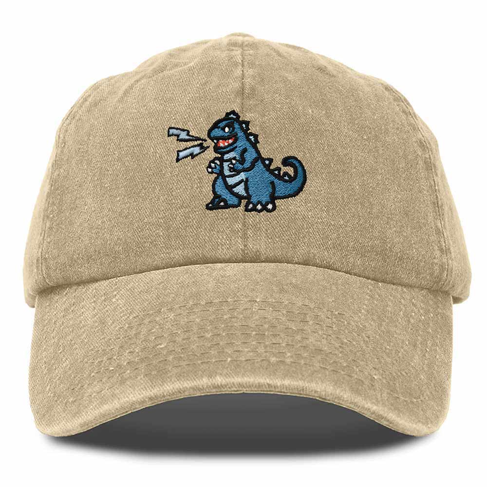 Dalix Giant Lizard Kaiju Embroidered Cotton Dad Hat Baseball Cap Adjustable Glow in the Dark Mens in White