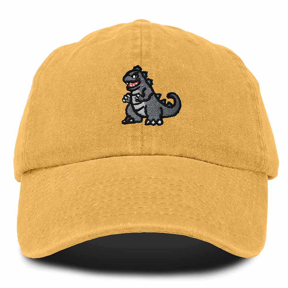 Dalix Giant Lizard Kaiju Embroidered Cotton Dad Hat Baseball Cap Adjustable Glow in the Dark Mens in Gold