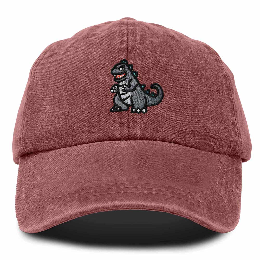 Dalix Giant Lizard Kaiju Embroidered Cotton Dad Hat Baseball Cap Adjustable Glow in the Dark Mens in Red