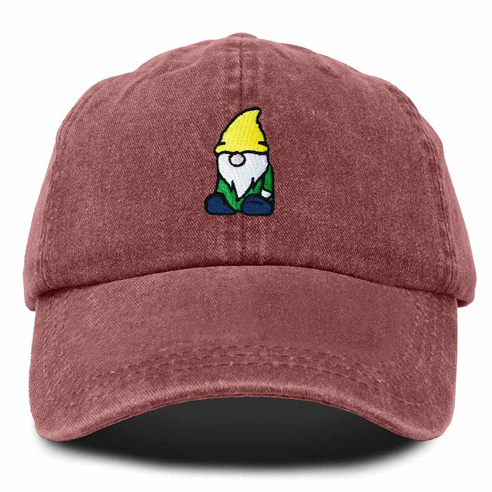 Dalix Gnome Embroidered Cotton Baseball Cap Adjustable Dad Hat Mens in Red