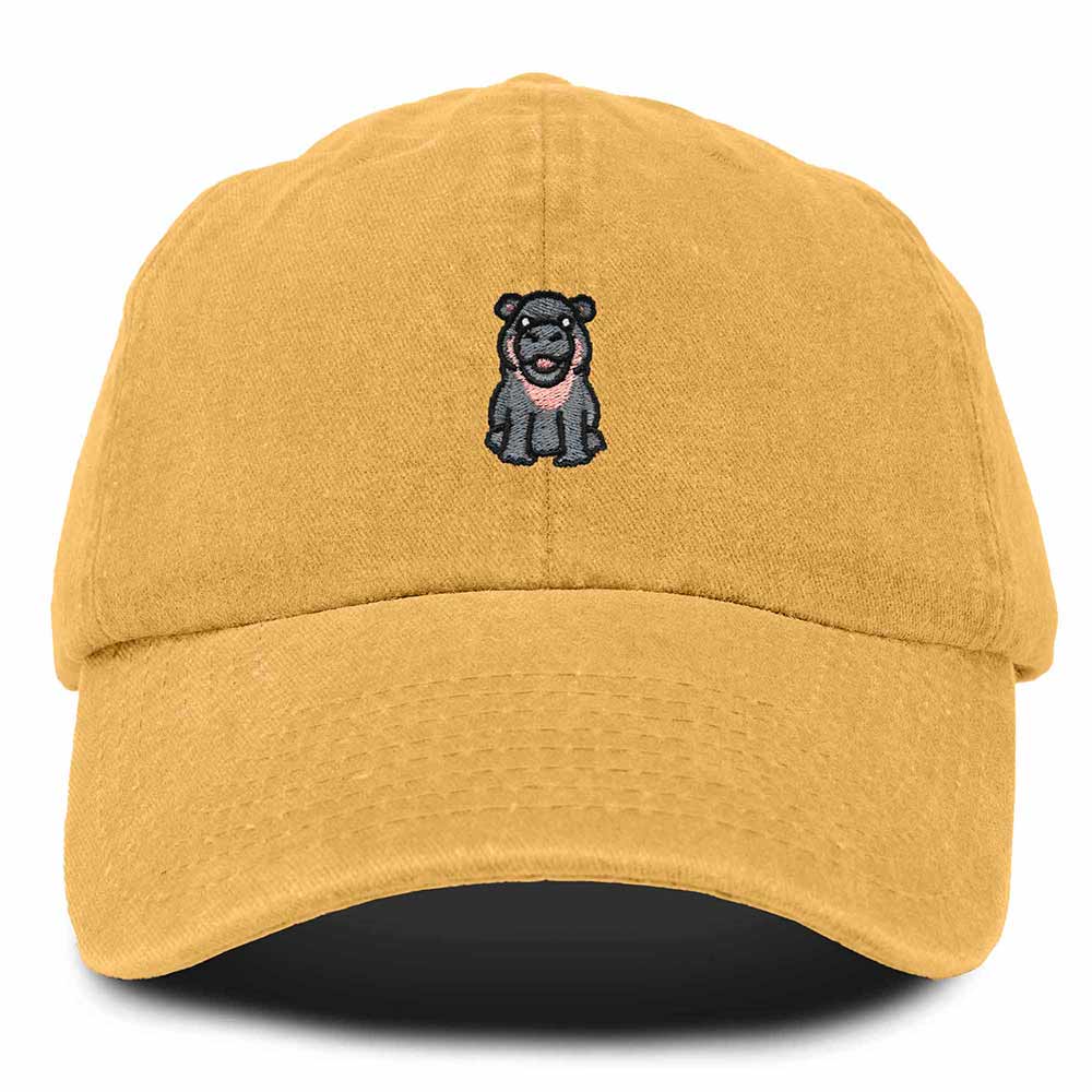 Dalix Hippo Embroidered Cotton Dad Hat Cute Animal Design Adjustable Baseball Cap for Everyday Wear Womens in Gold