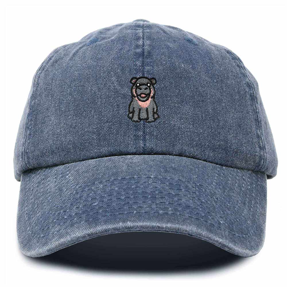 Dalix Hippo Embroidered Cotton Dad Hat Cute Animal Design Adjustable Baseball Cap for Everyday Wear Womens in Navy Blue