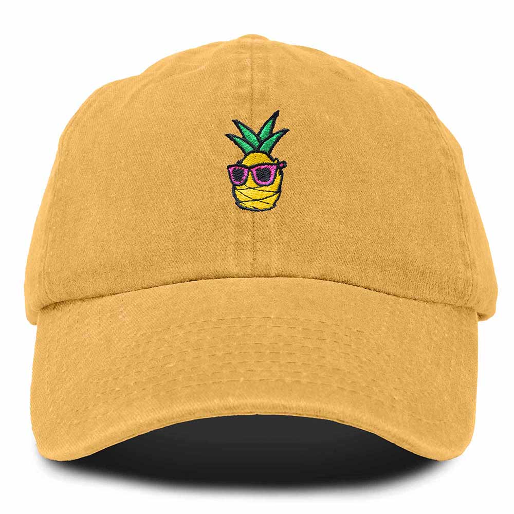 Dalix Pineapple Embroidered Cap Cotton Baseball Summer Cool Dad Hat Mens in Gold