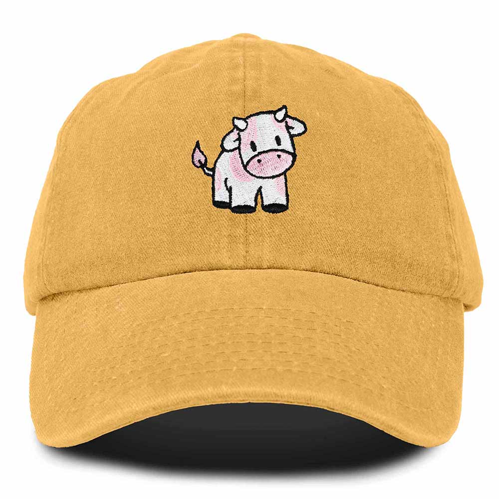 Dalix Strawberry Cow Embroidered Womens Cotton Dad Hat Baseball Cap in Gold