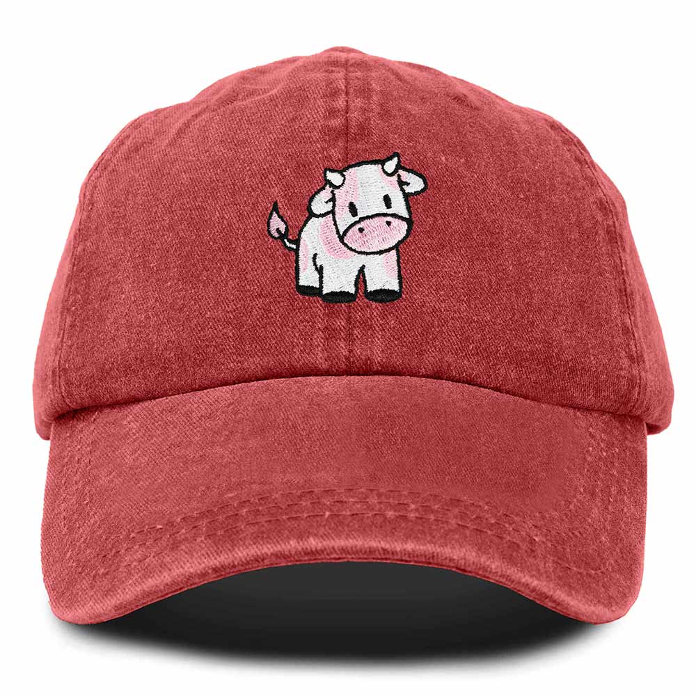 Dalix Strawberry Cow Embroidered Womens Cotton Dad Hat Baseball Cap in Red