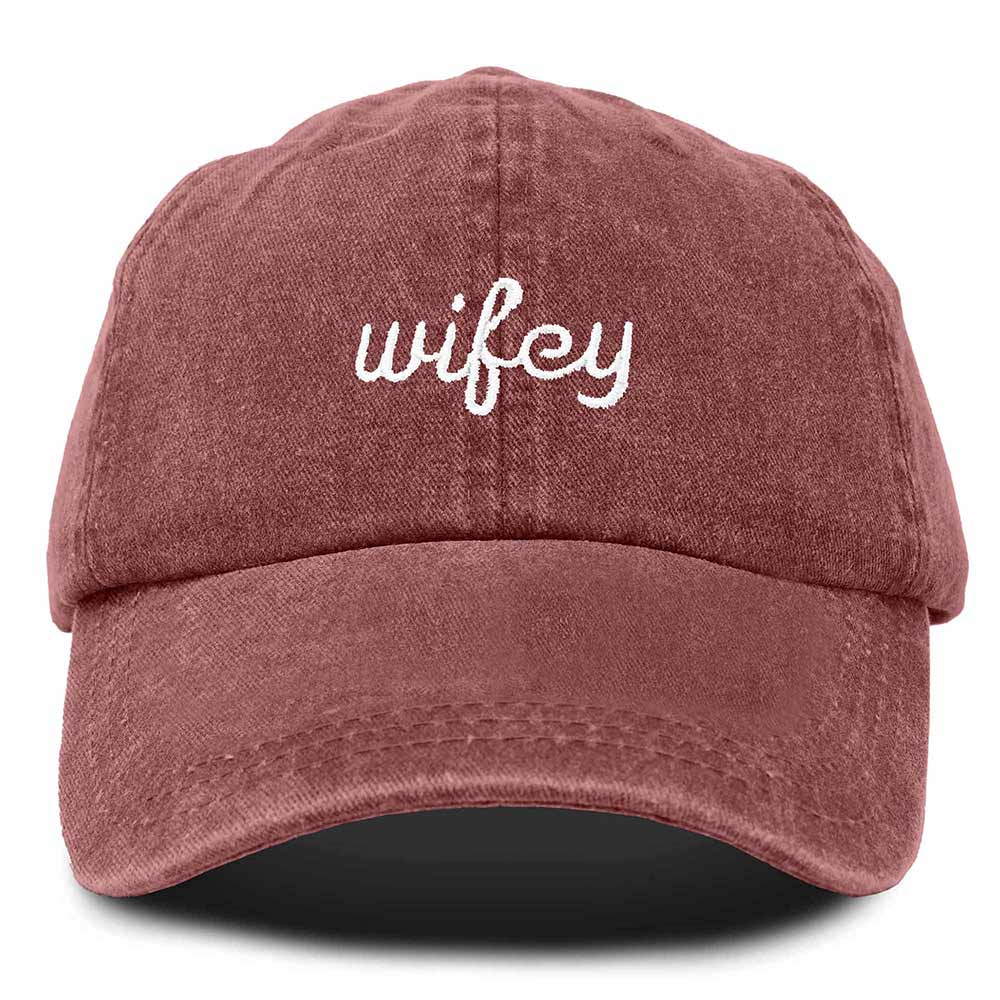 Dalix Wifey Embroidered Cotton Husband Baseball Cap Adjustable Dad Hat Womens in Red