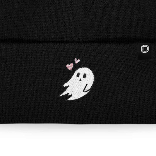 Dalix Heartly Ghost Embroidered Beanie Hat Knit Cap Cold Weather Womens in Black