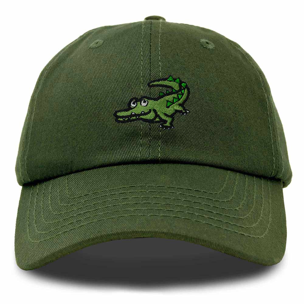 Dalix Alligator Cap Embroidered Mens Cotton Dad Hat Baseball Hat in Olive