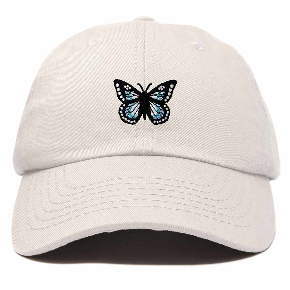 Dalix Butterfly Embroidered Cap Cotton Baseball Hat Garden Womens in Beige