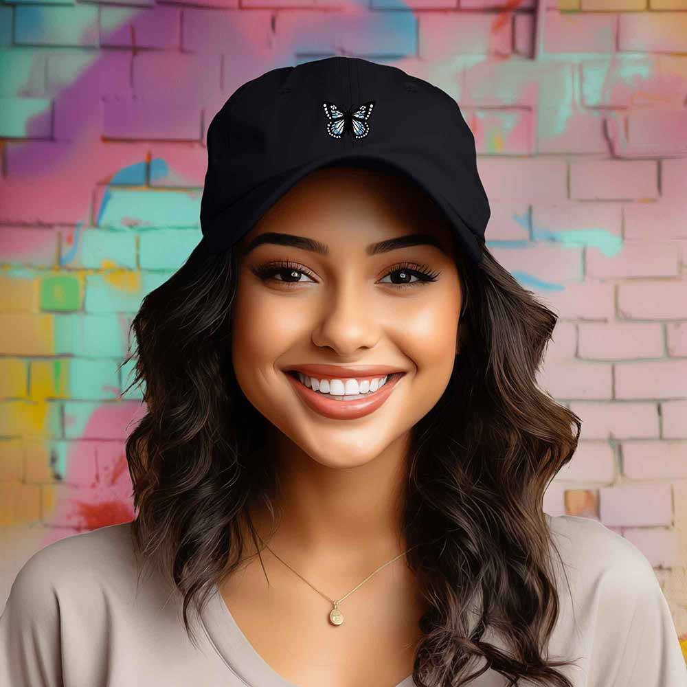 Dalix Butterfly Embroidered Cap Cotton Baseball Hat Garden Womens in Black