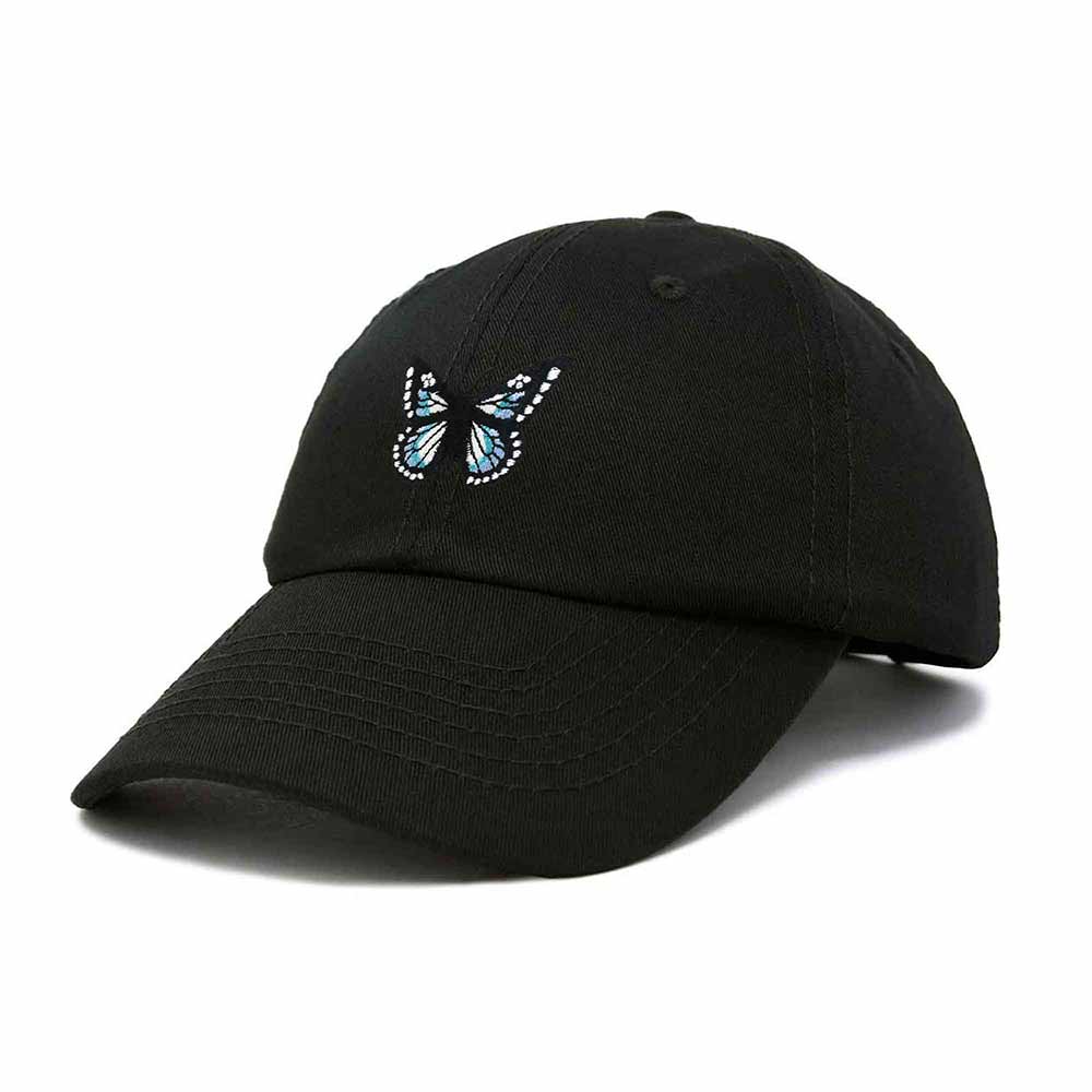 Dalix Butterfly Embroidered Cap Cotton Baseball Hat Garden Womens in Black