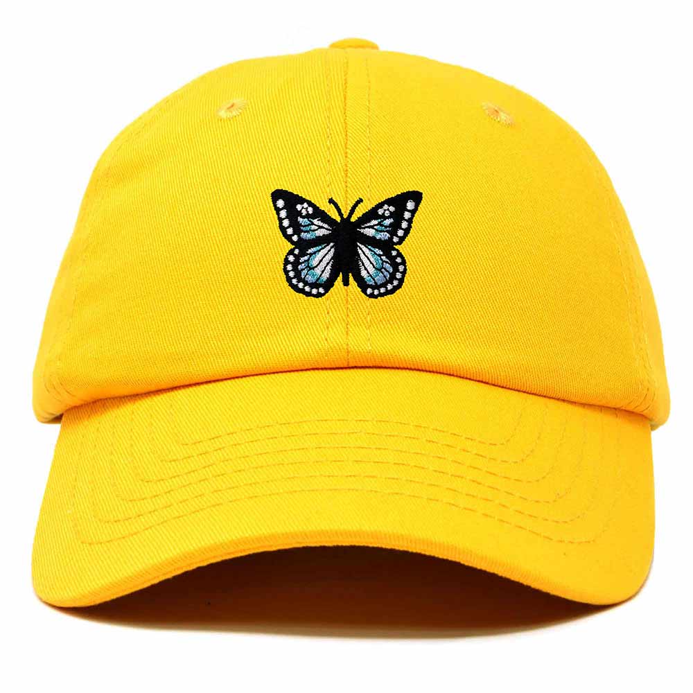 Dalix Butterfly Embroidered Cap Cotton Baseball Hat Garden Womens in Gold