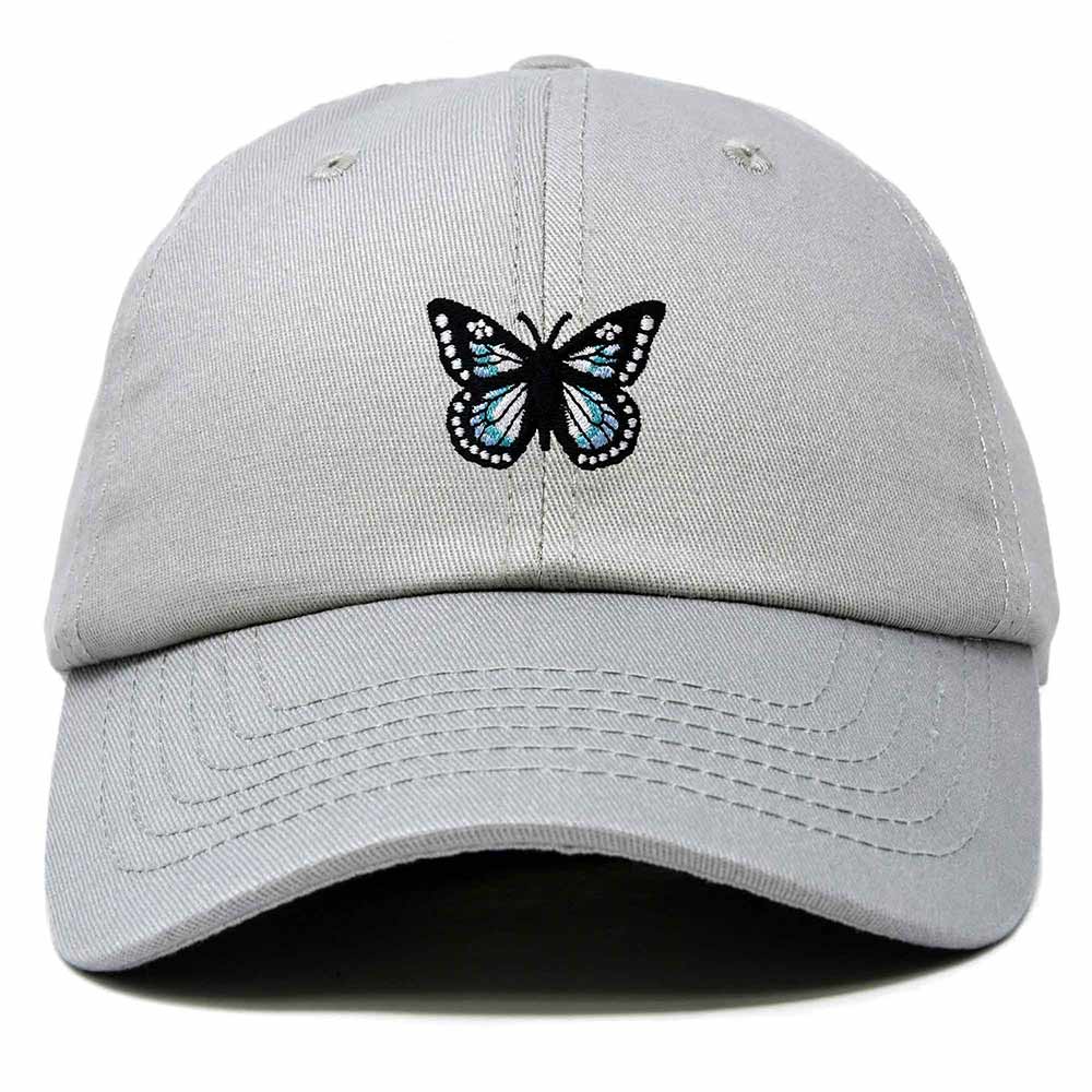 Dalix Butterfly Embroidered Cap Cotton Baseball Hat Garden Womens in Gray