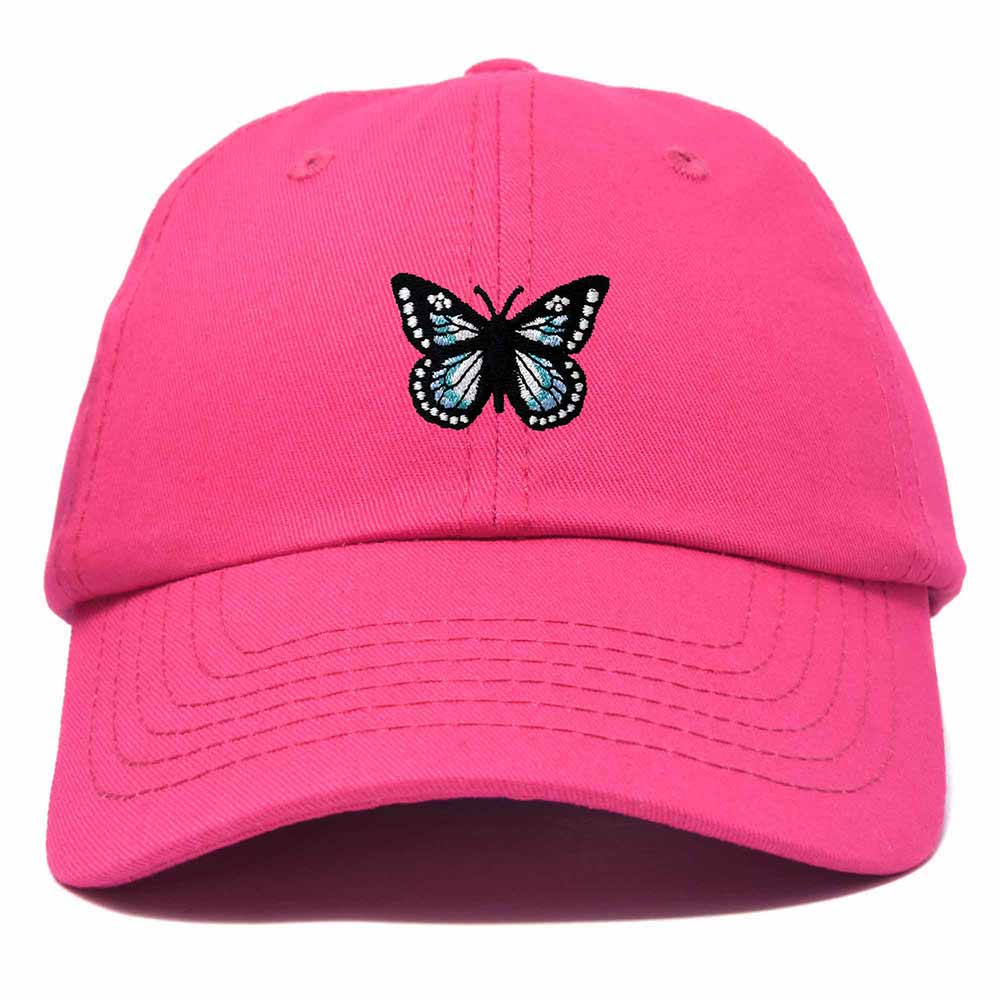 Dalix Butterfly Embroidered Cap Cotton Baseball Hat Garden Womens in Hot Pink