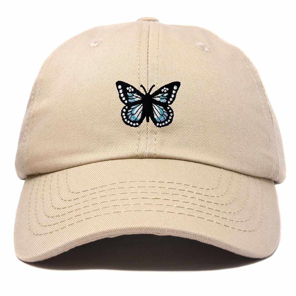 Dalix Butterfly Embroidered Cap Cotton Baseball Hat Garden Womens in Khaki