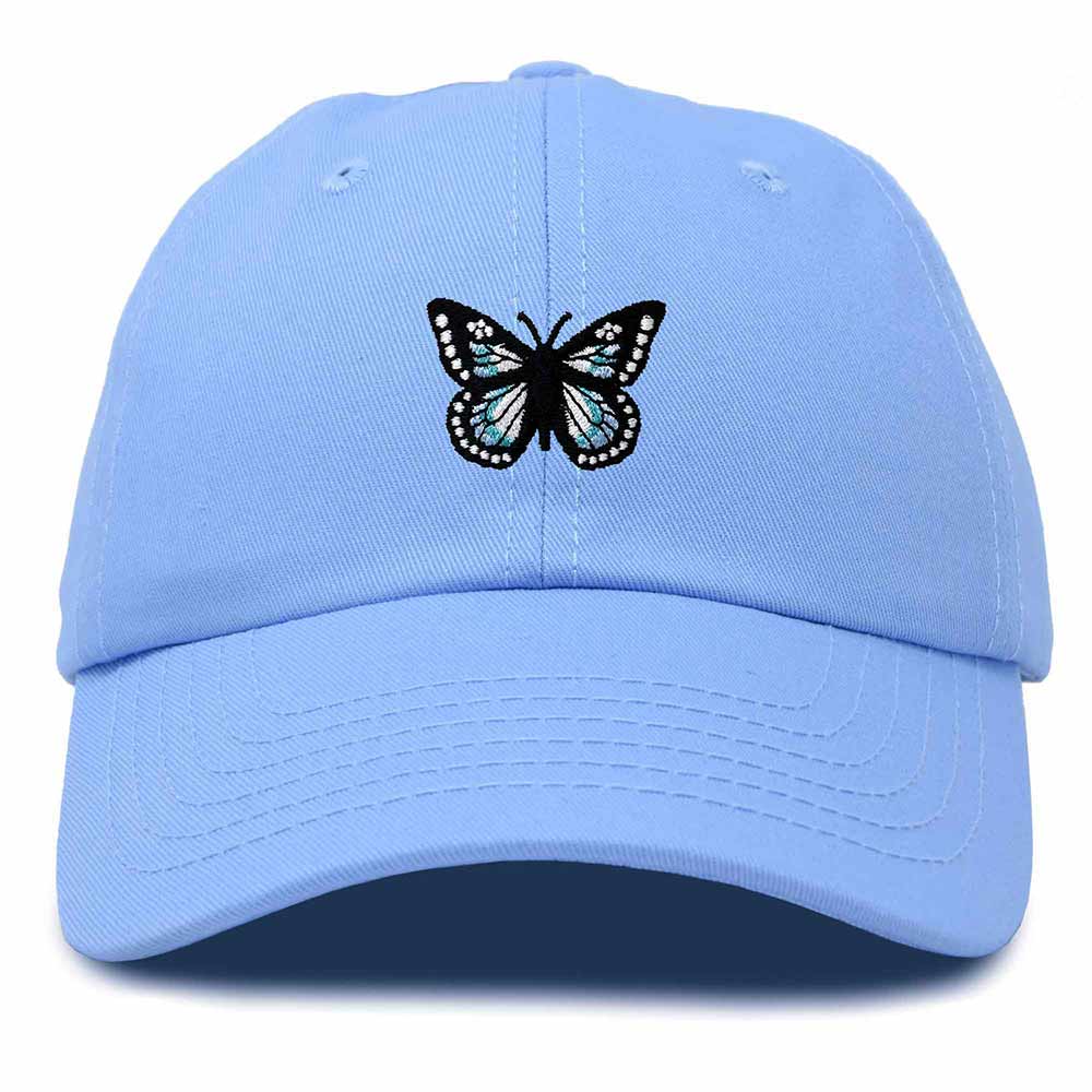 Dalix Butterfly Embroidered Cap Cotton Baseball Hat Garden Womens in Light Blue