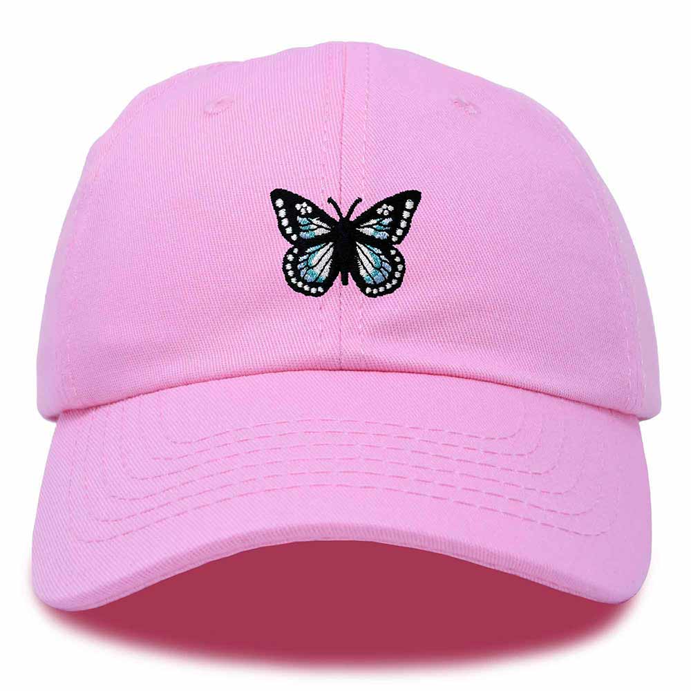 Dalix Butterfly Embroidered Cap Cotton Baseball Hat Garden Womens in Light Pink