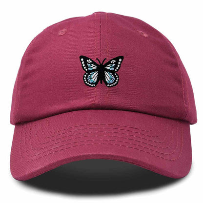 Dalix Butterfly Embroidered Cap Cotton Baseball Hat Garden Womens in Maroon