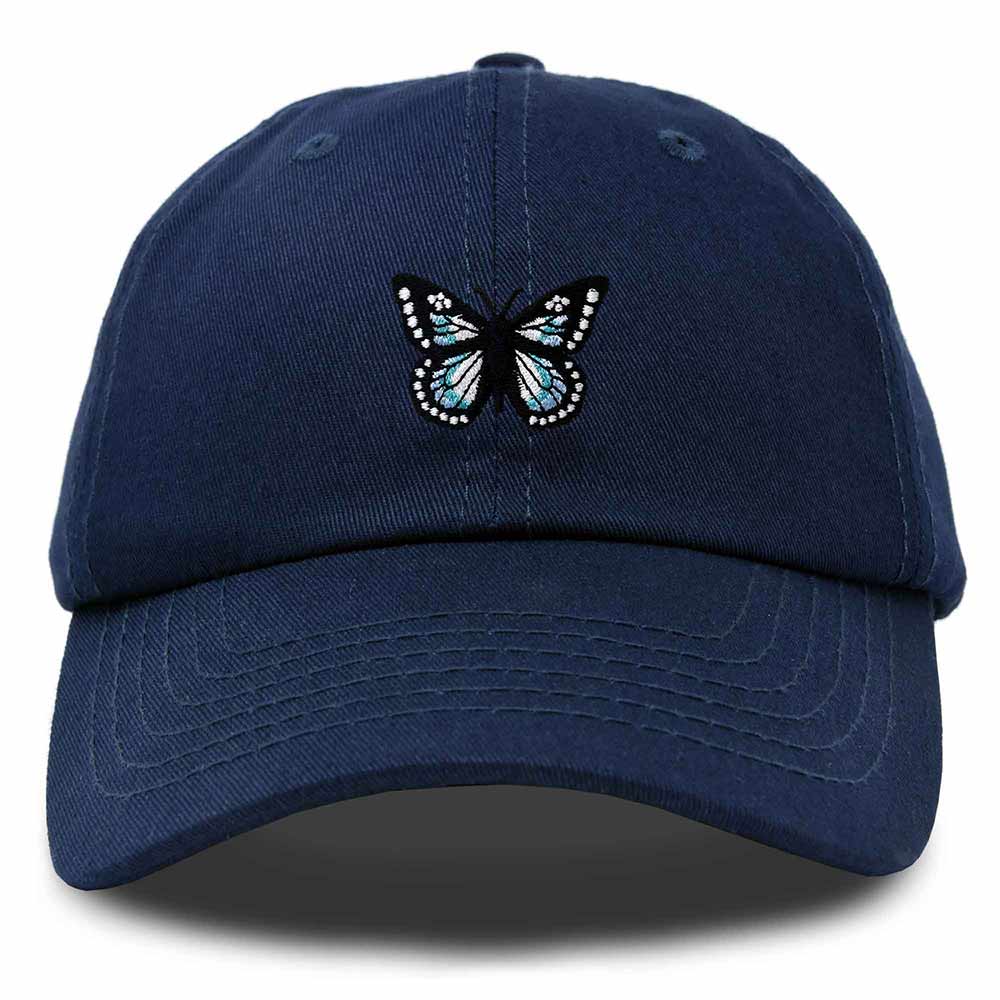 Dalix Butterfly Embroidered Cap Cotton Baseball Hat Garden Womens in Navy Blue