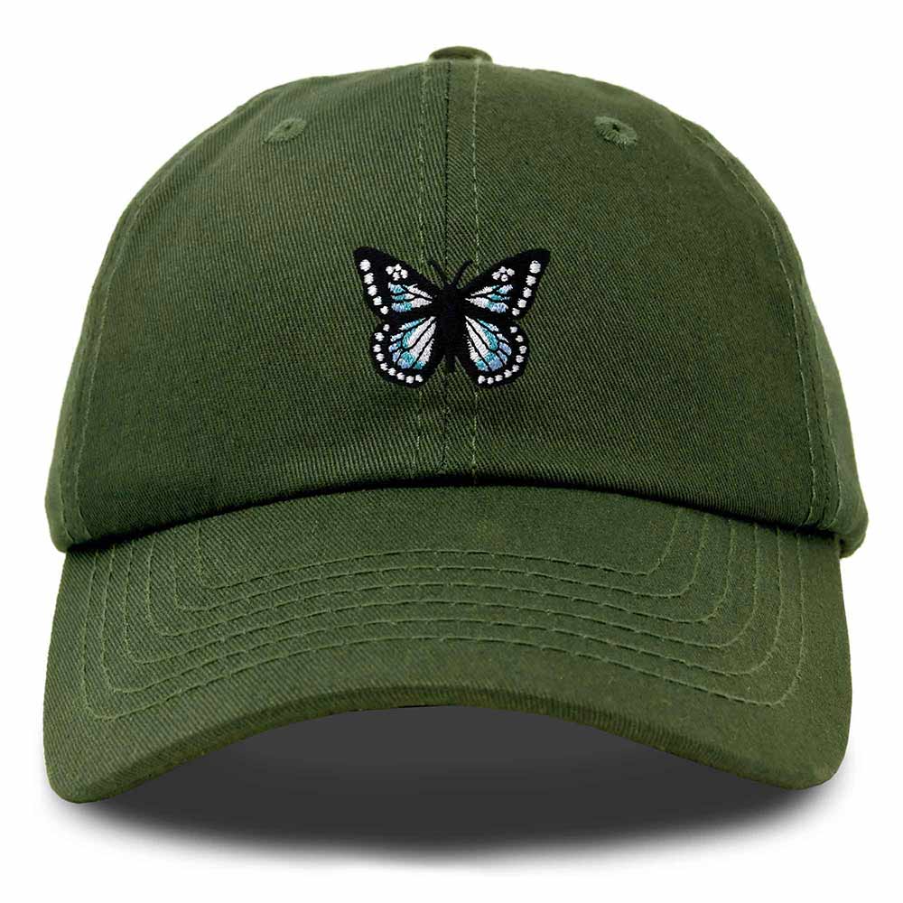 Dalix Butterfly Embroidered Cap Cotton Baseball Hat Garden Womens in Olive